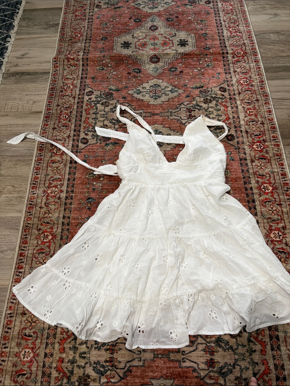 Lunamoda White Eyelet Tiered Sundress with Tie Straps